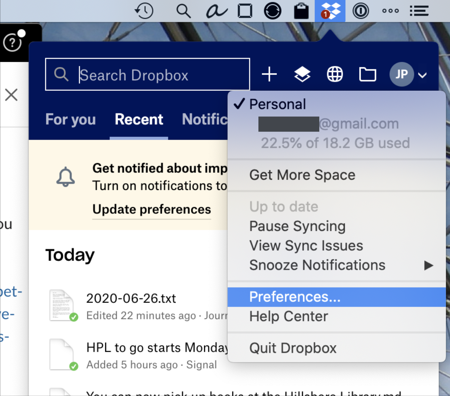 dropbox app opens finder