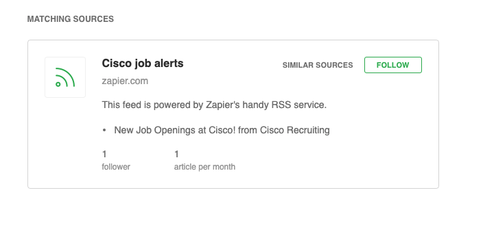 A screenshot of the email RSS feed previewed in Feedly.