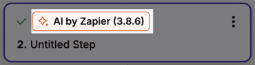Zap step showing AI by Zapier version 3.8.6 with the version number displayed but no app tag