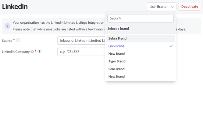 Accessing the list of brands within an integration tile. Accessing the list of brands within an integration tile.