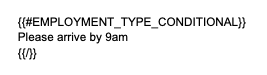 Screenshot showing line breaks placed inside conditional token tags, both before and after the optional text