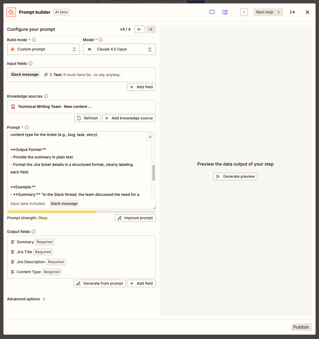 The prompt builder displayed in focus mode