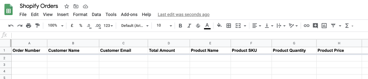 Example spreadsheet