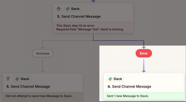 Step run in the Zap editor outline displaying a filtered status.