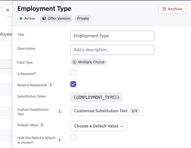 The Customize Substitution Text button with the number of values set. The Customize Substitution Text button with the number of values set.