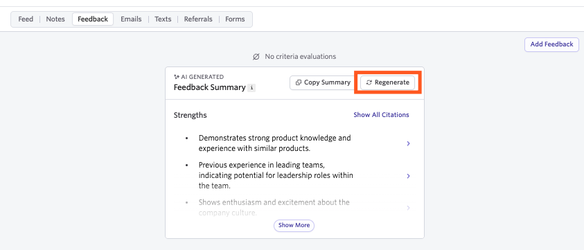 Use Regenerate to run the feedback summary generator again. Use Regenerate to run the feedback summary generator again.