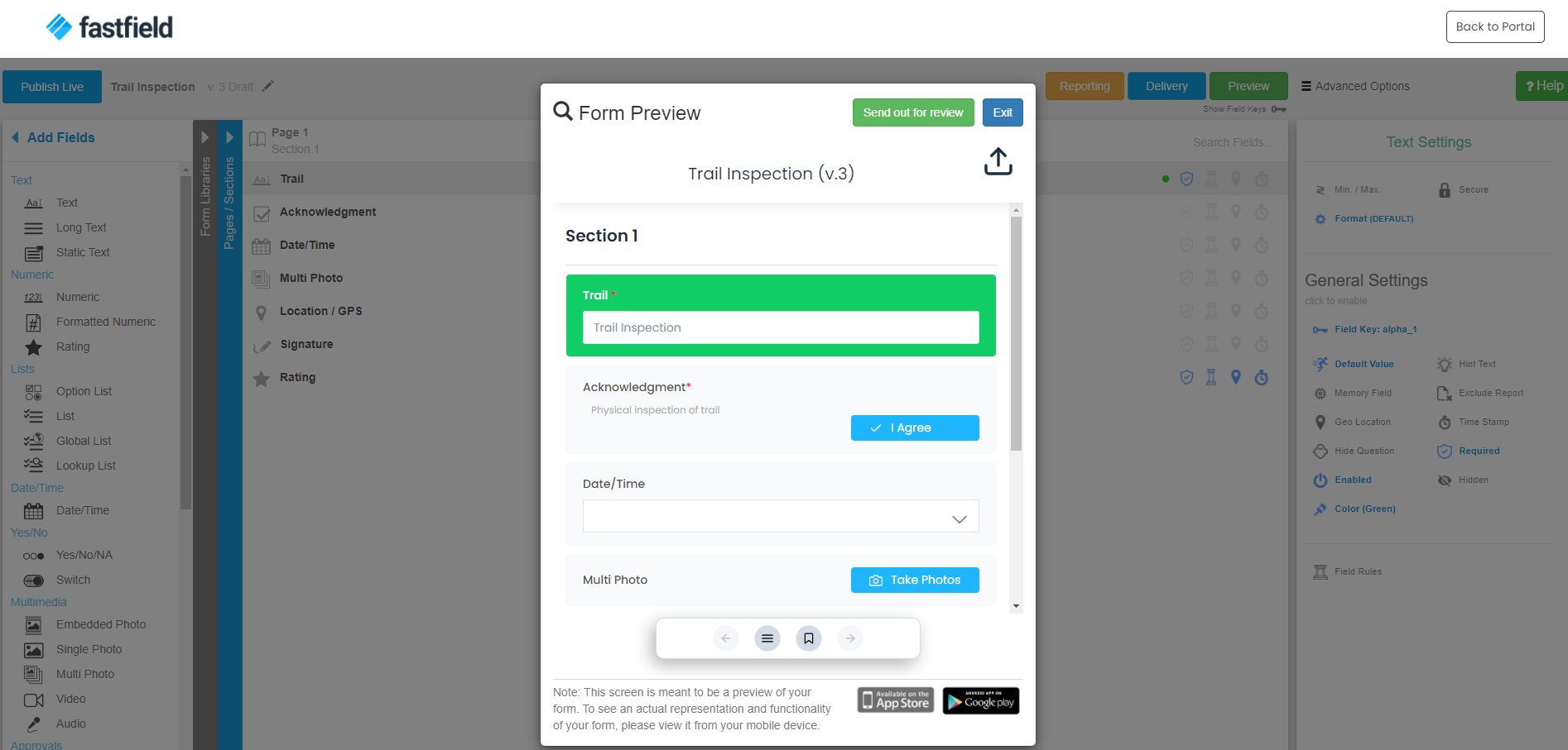 Export form data directly into a PDF or Word template with FastField.