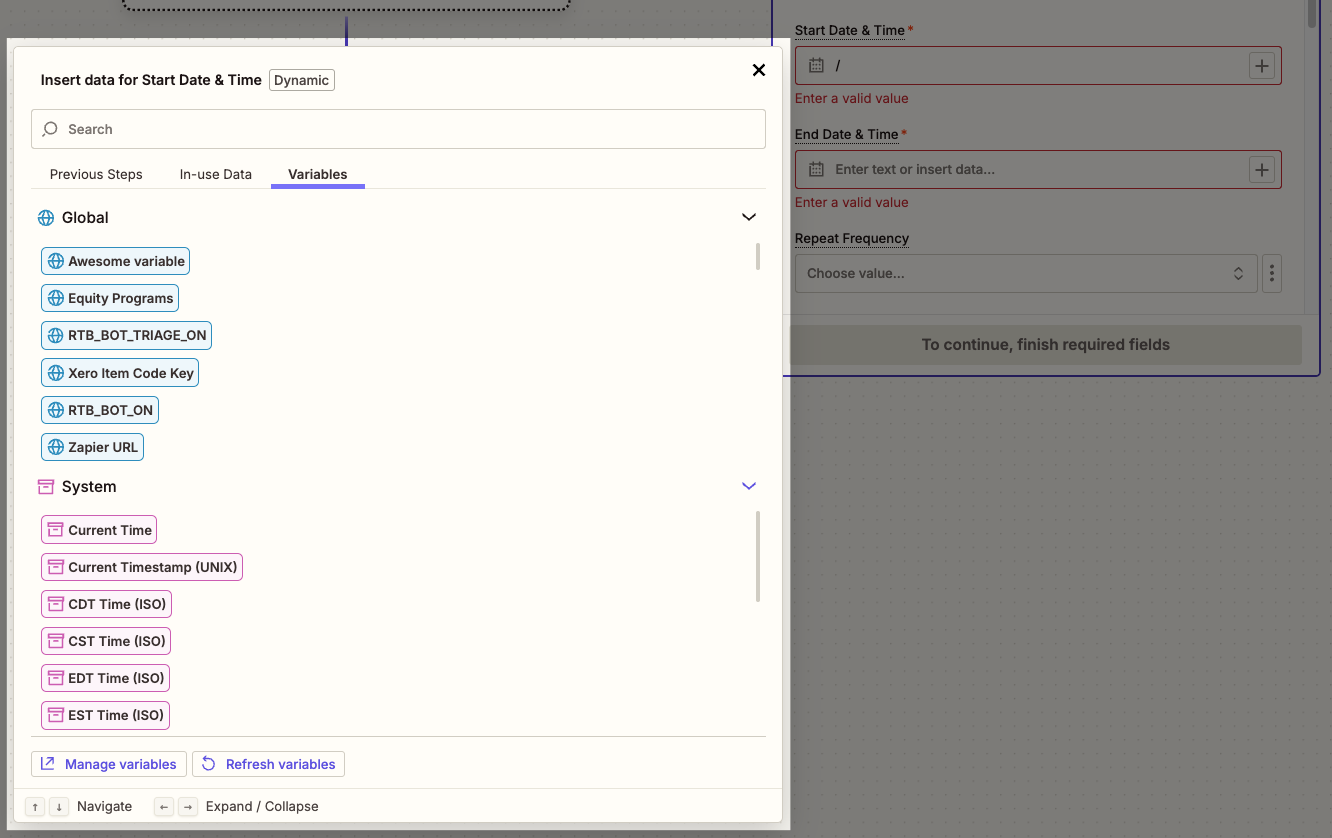 Selecting a variable when mapping fields
