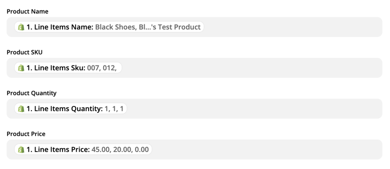 Fields labeled Line Items