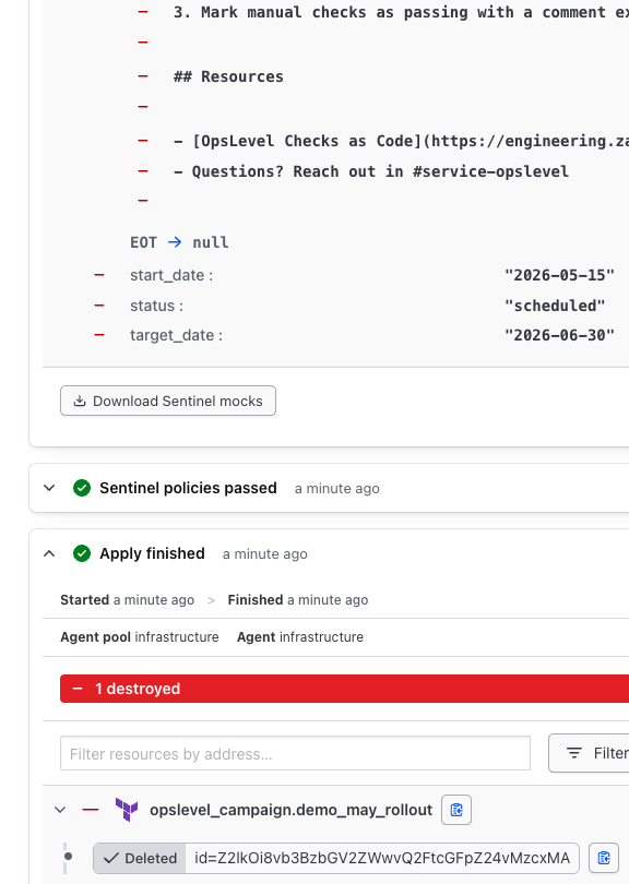 terraform plan and apply to delete campaign