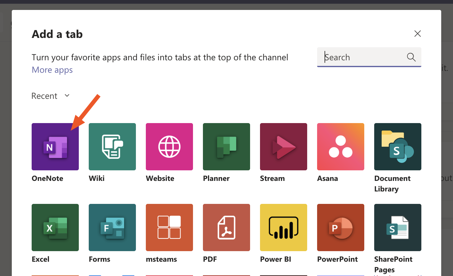 Adding OneNote in Teams