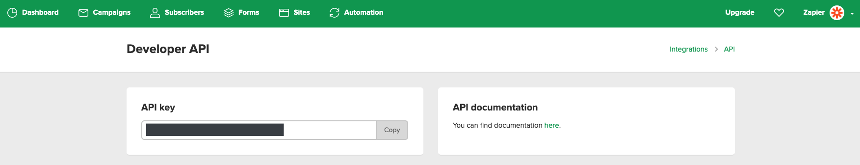 MailerLite Classic API Key in account
