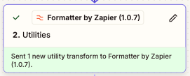 Step run in the Zap editor outline displaying a successful status.