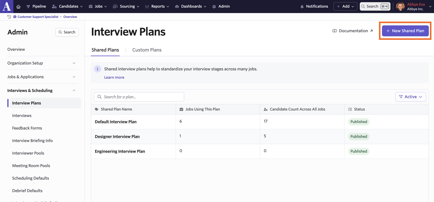 Shows the New Shared Plan button in the top right of the screen.