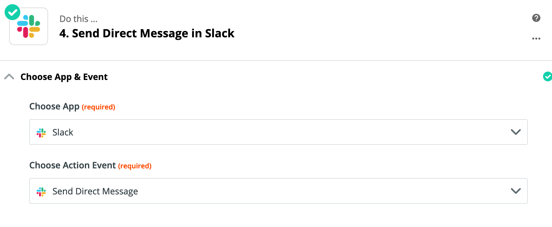 Send a Direct Message in Slack step