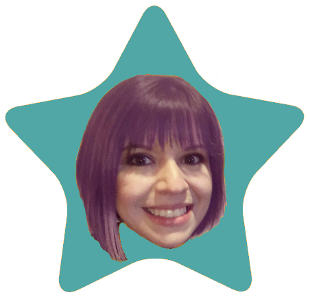 A cut-out of the author's head in the center of a star.