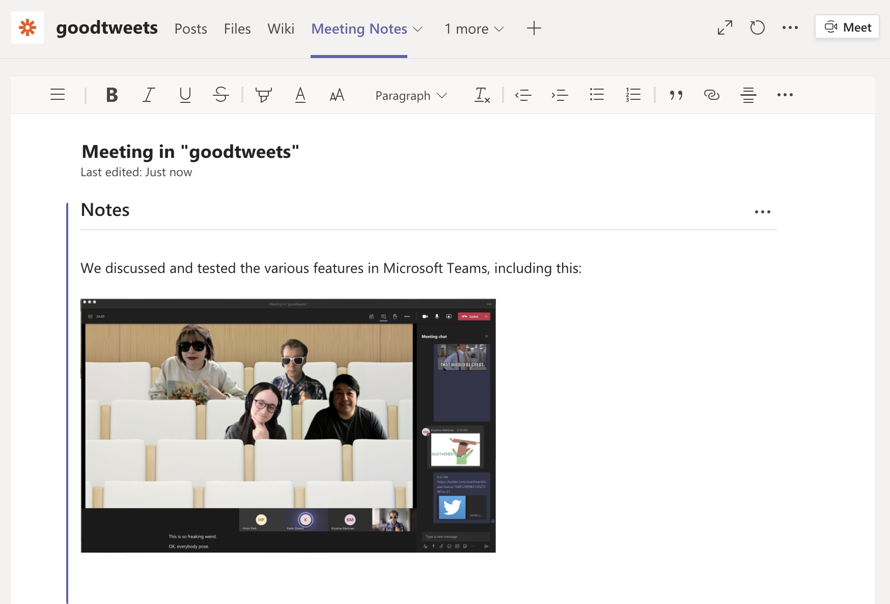 Meeting notes in Microsoft Teams