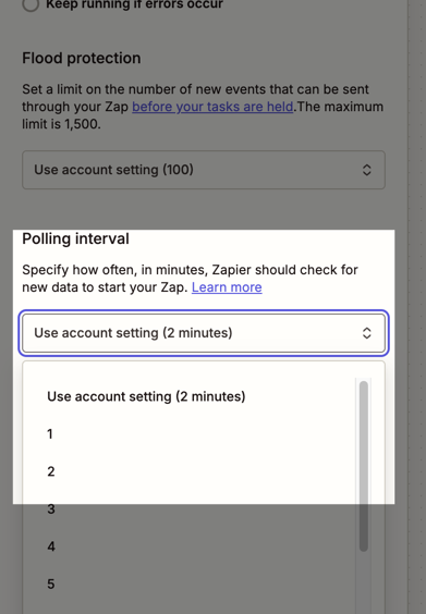 Polling interval setting displayed in right sidebar