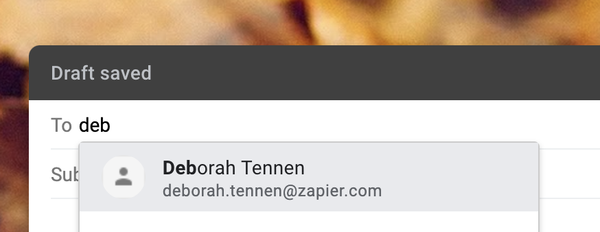 Typing an email address in Gmail
