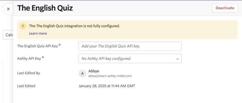 Screenshot of The English Quiz set up. Screenshot of The English Quiz set up.