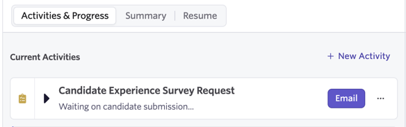 An example of a candidate experience activity on a candidate profile. This one is waiting on the candidate's submission.