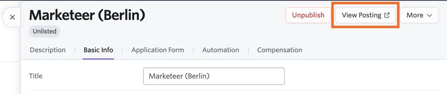 Shows the View Posting button in the top right of a job posting. Shows the View Posting button in the top right of a job posting.