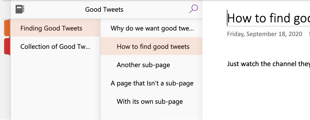 Subpages in OneNote