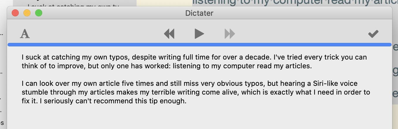 Dictater reading this article to me on a Mac