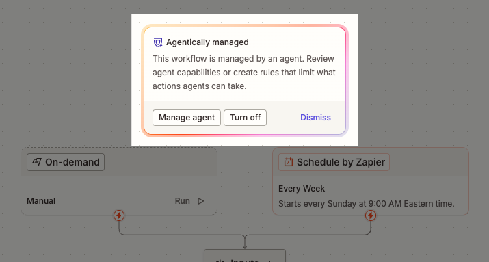 The Workflow Manager canvas, with the Agentically managed card above the workflow