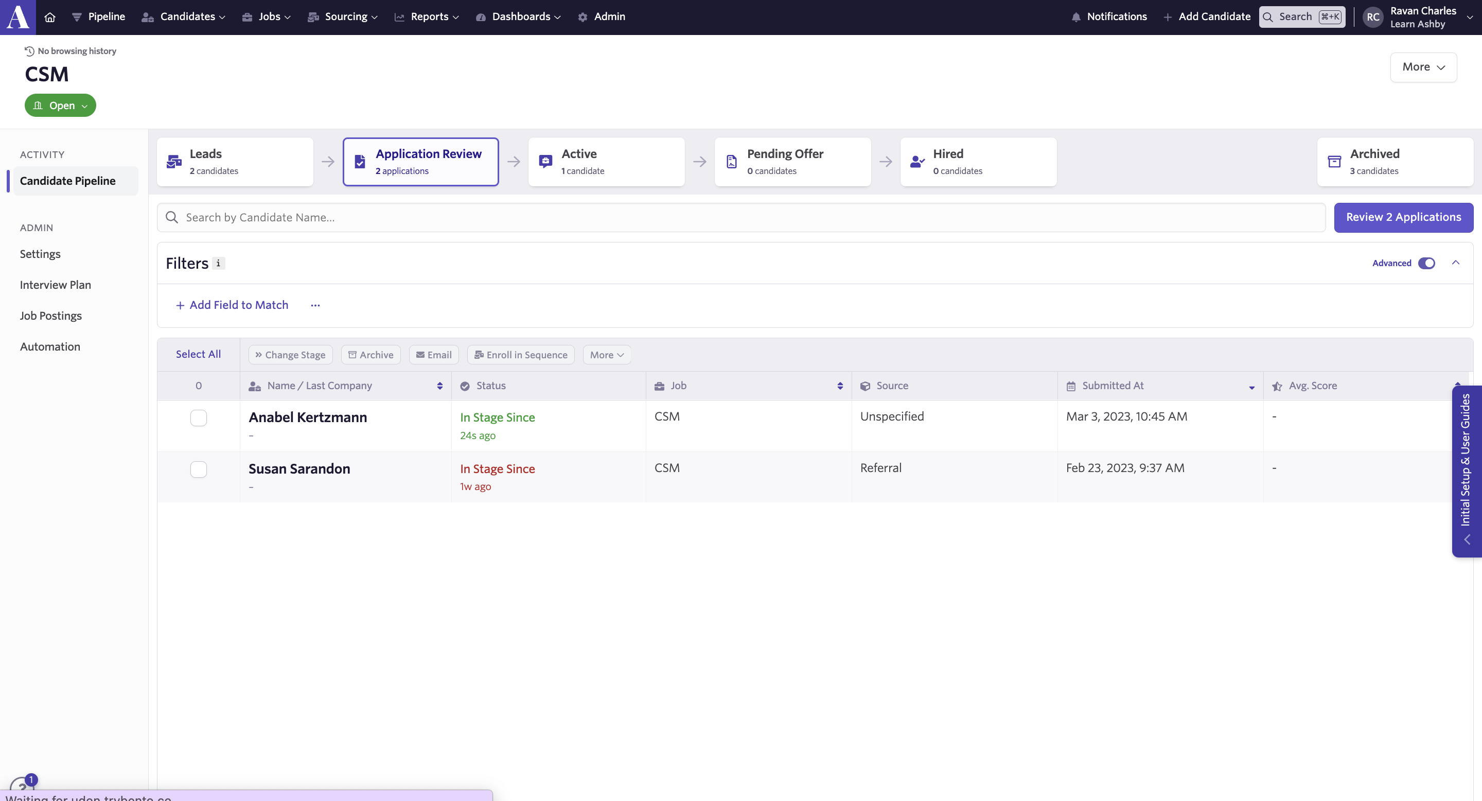 Screenshot of job specific resume uploads in the Application Review stage. Screenshot of job specific resume uploads in the Application Review stage.