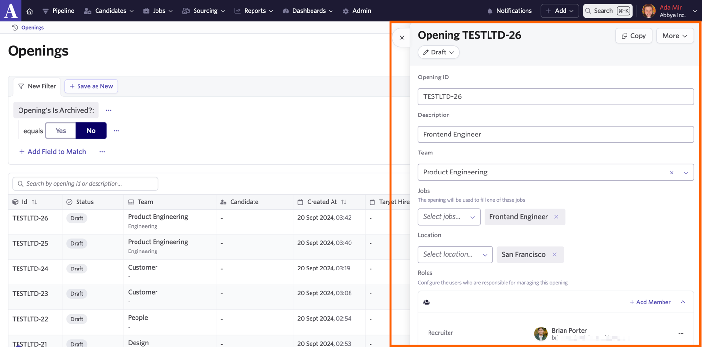 Opening details - when you generate openings, these fields will be populated with the data you map. Opening details - when you generate openings, these fields will be populated with the data you map.