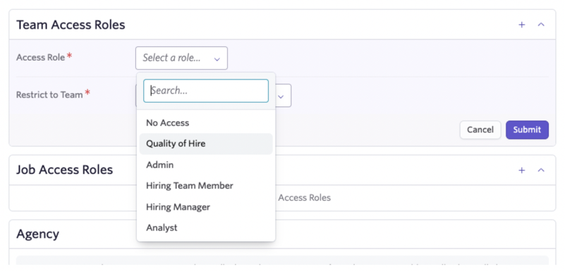 Screenshot of the admin panel showing the Quality of Hire role assignment settings Screenshot of the admin panel showing the Quality of Hire role assignment settings