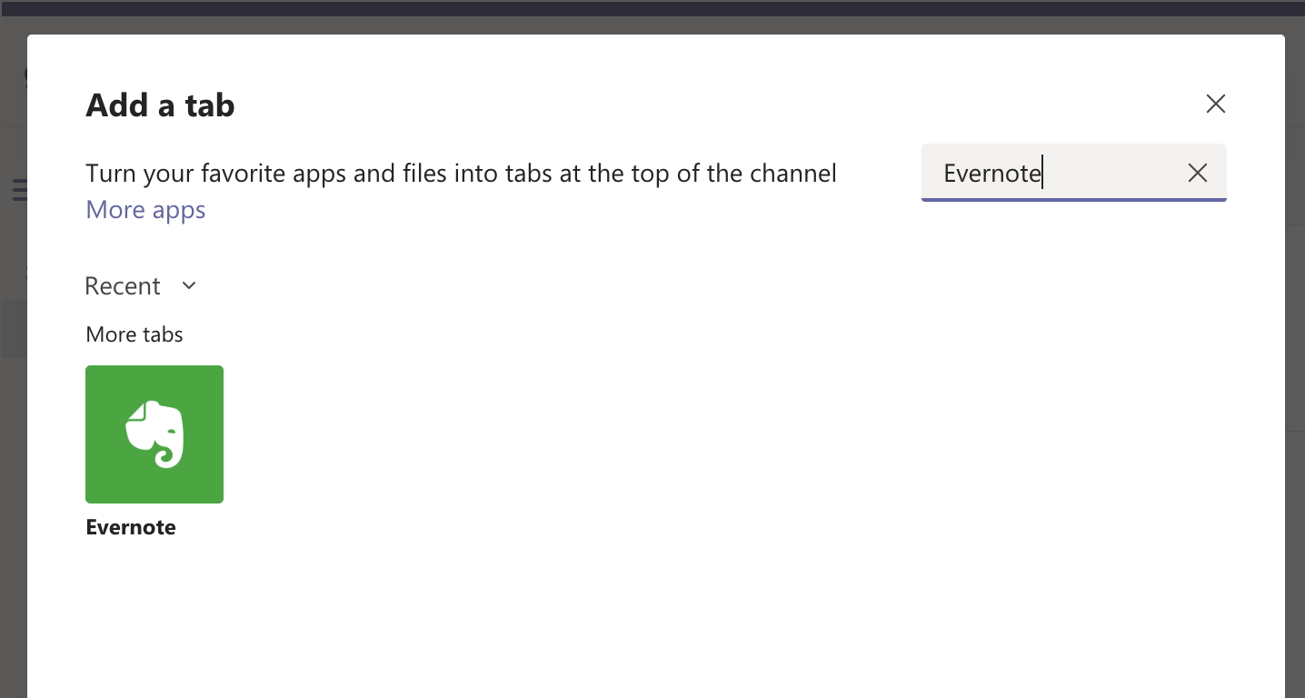 Adding Evernote in Microsoft Teams