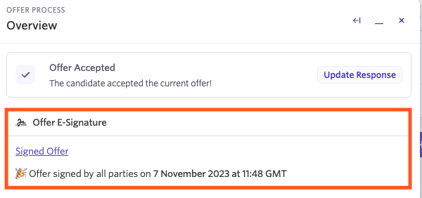 Shows the signed offer link to view the offer after it has been signed Shows the signed offer link to view the offer after it has been signed