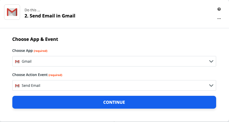 A screenshot of the Gmail step in the Zap Editor.