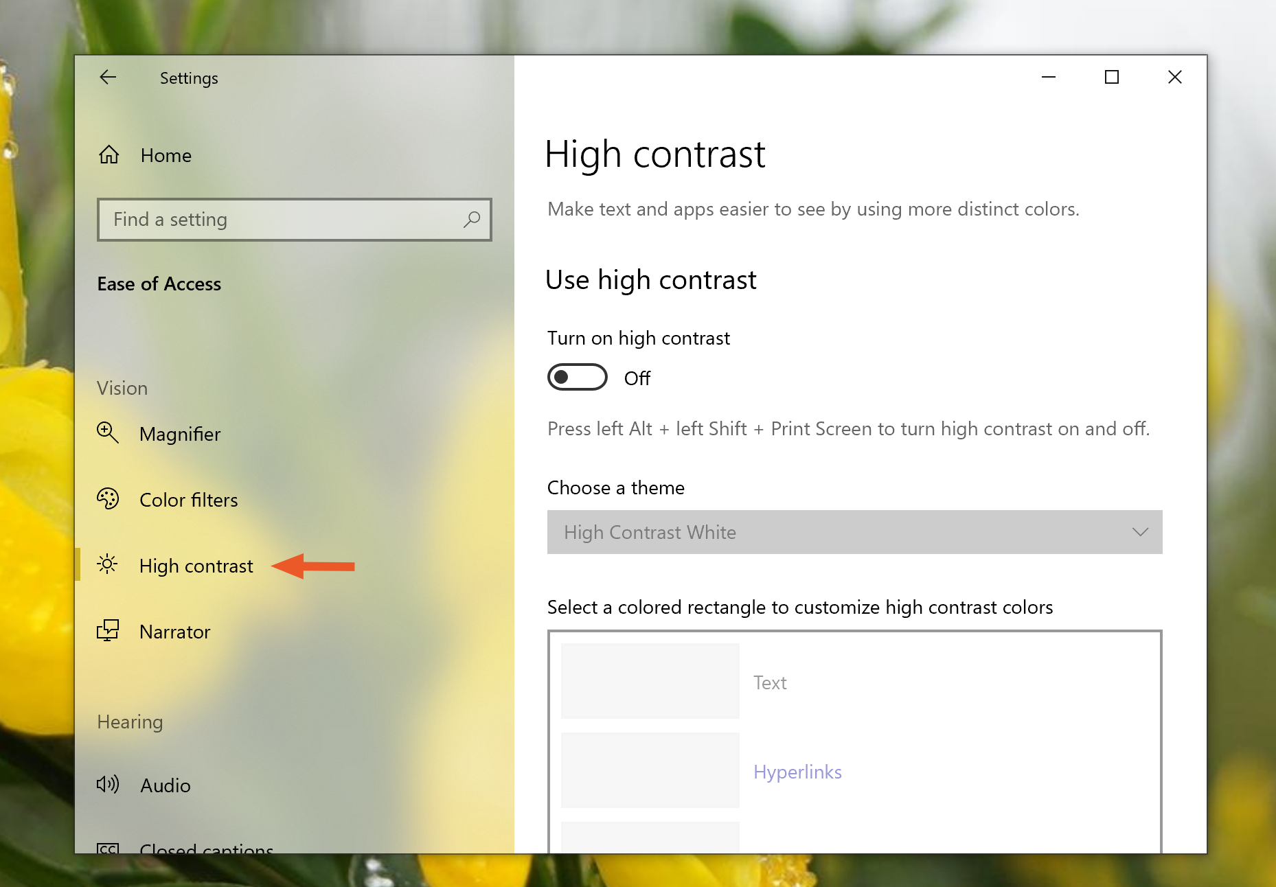 High contrast on Windows 10