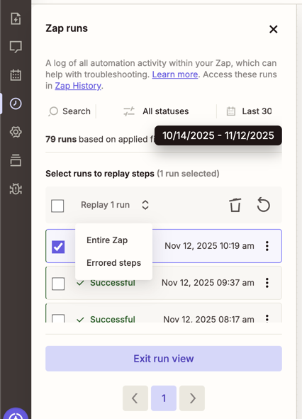 Replay entire Zap in Zap editor