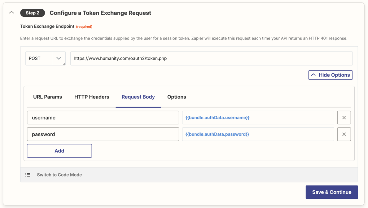 Zapier Session token exchange