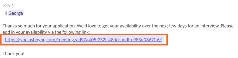 The availability link as pulled from the interview details. The availability link as pulled from the interview details.