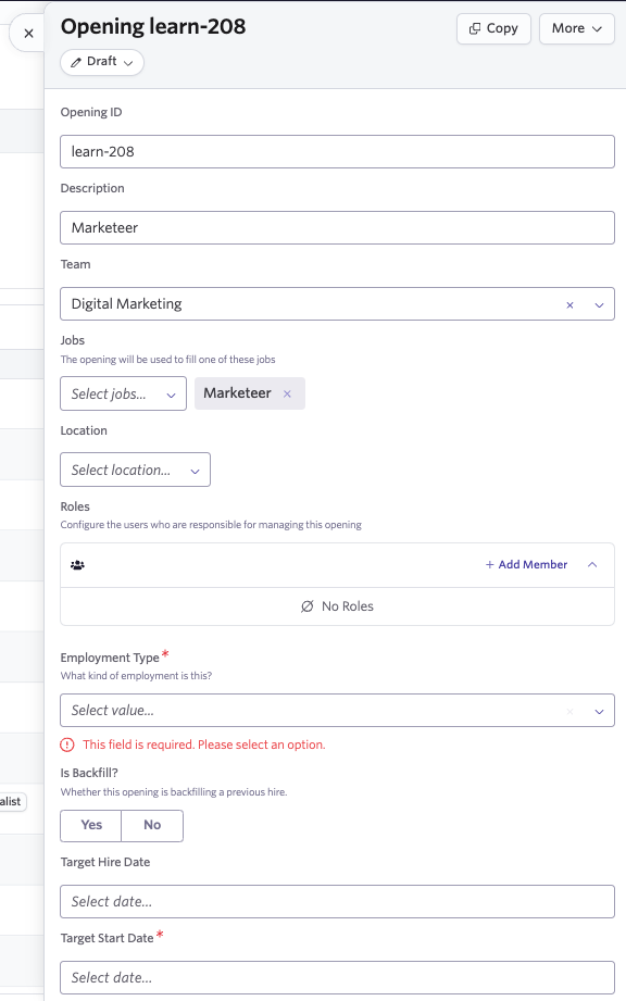 Finding an opening custom field when creating or viewing opening details. Finding an opening custom field when creating or viewing opening details.