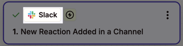 Zap step for a Slack trigger with no version number or app tag, indicating it uses the latest app version