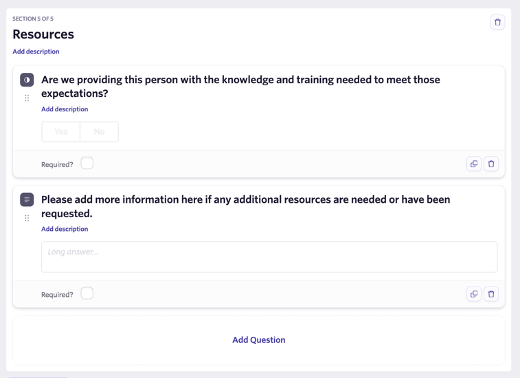 Screenshot showing an example Resources section in the survey form editor Screenshot showing an example Resources section in the survey form editor