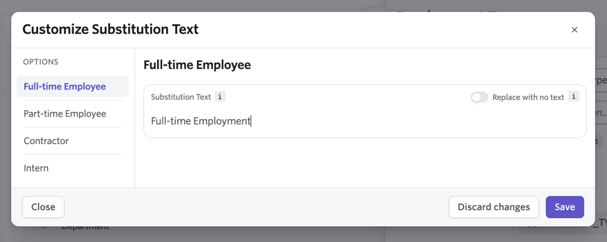 Customizing substitution text for an offer custom field. Customizing substitution text for an offer custom field.