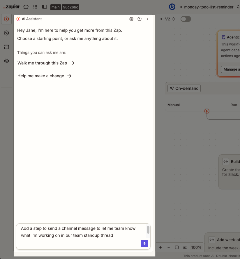 The AI assistant sidebar