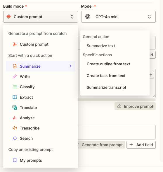 Selecting a template from the dropdown menu