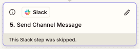 Step run in the Zap editor outline displaying a skipped status.