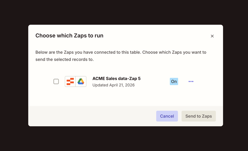 Choose which Zaps to run dialog with a list of connected Zaps