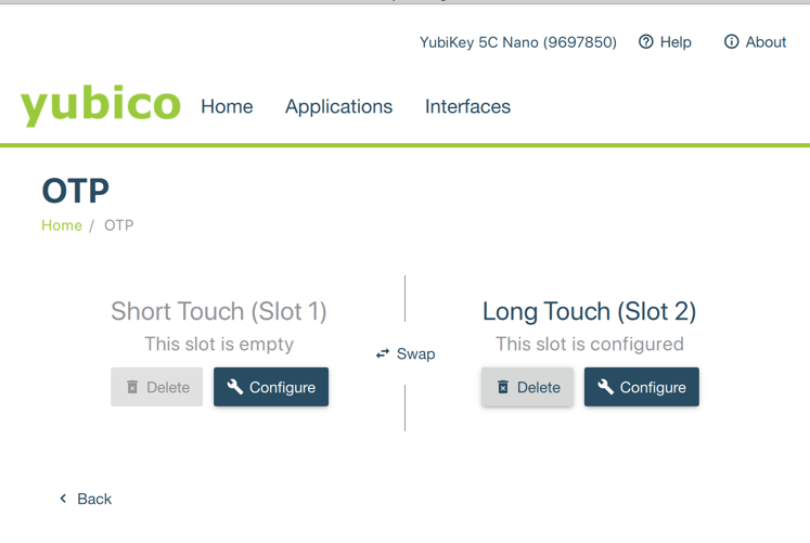 YubiKey swap OTP slots