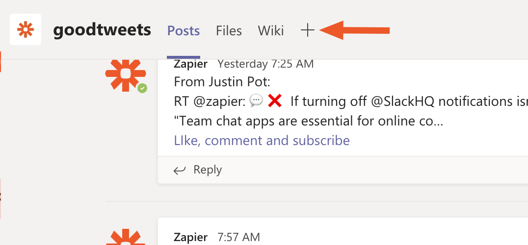 Adding a new tab in Microsoft Teams