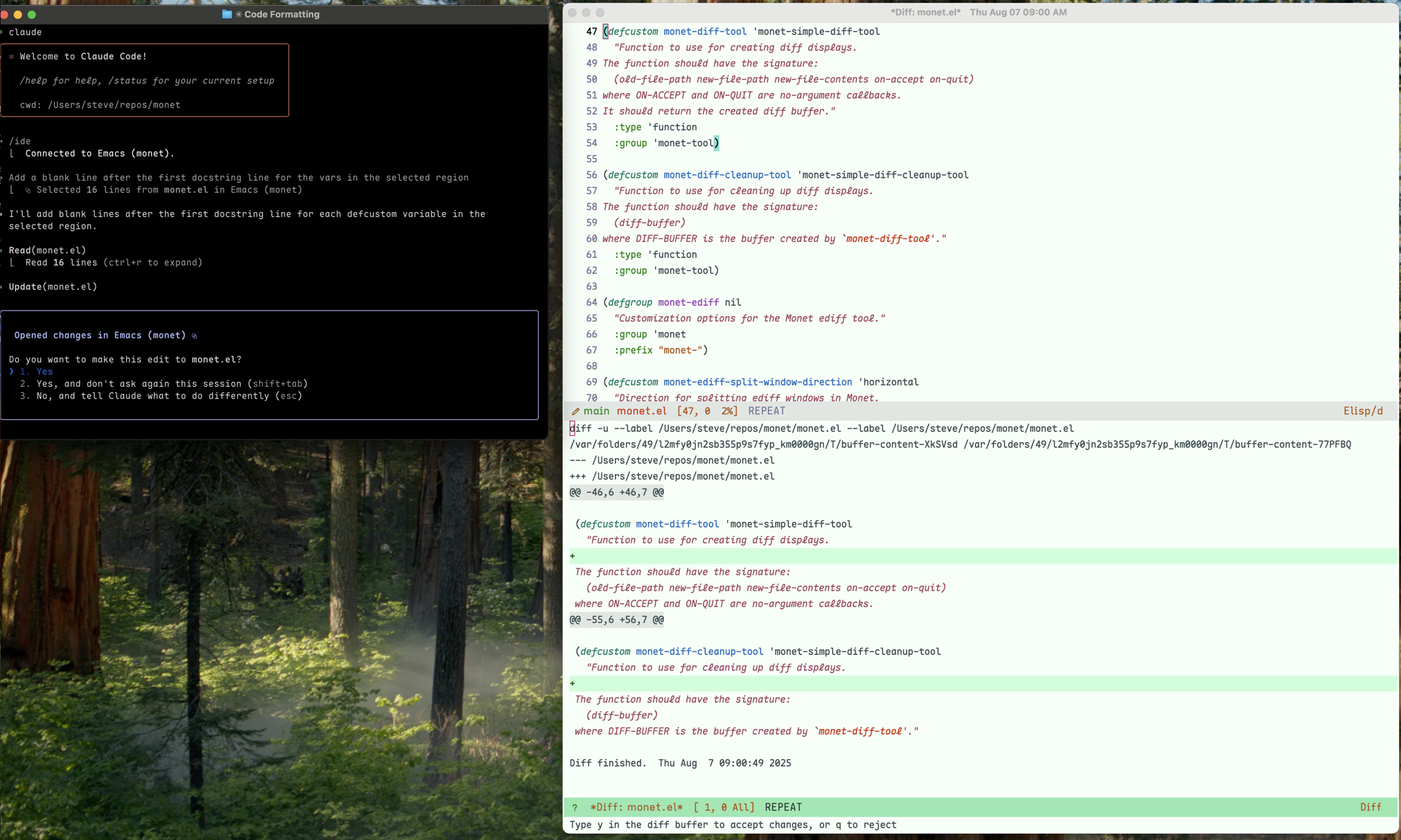 Monet and Ghostty Diff